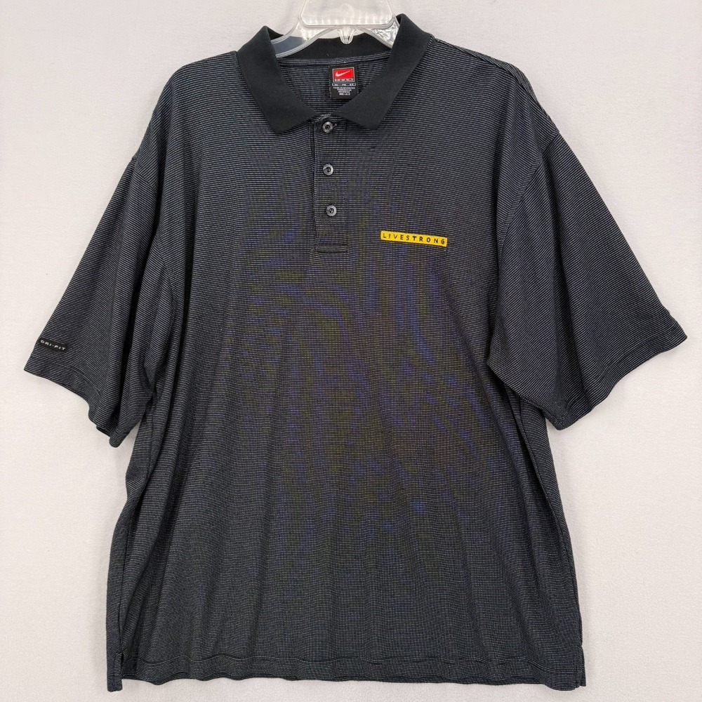 Nike Dri-FIT‎ Livestrong Y2K Polo Shirt Men XL Black Gray Stripe Golf Team